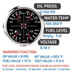 RACETECH 110mm (4-3/8") 2 Gauge Set - 2in1 GPS Speedometer Tachometer + 4in1 Oil, Water Fuel Volt Gauge Set – 7 Color LED Black Dial IP67 Waterproof 12V/24V – for Car Truck, Moto, Marine - Image 5