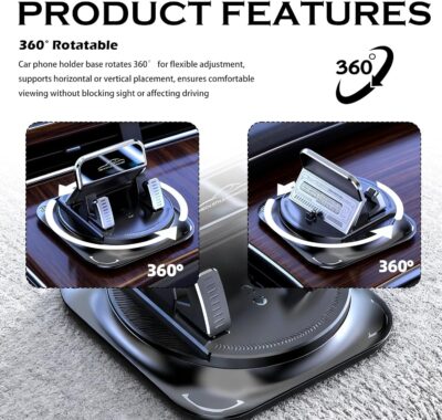 Car Dashboard Phone Holder 360° Rotatable,Portable Anti-Slip Car Phone Holder Horizontal & Vertical Place,Strong Self-Adhesive Dashboard Cell Phones Holders Cars Accessories - Image 4