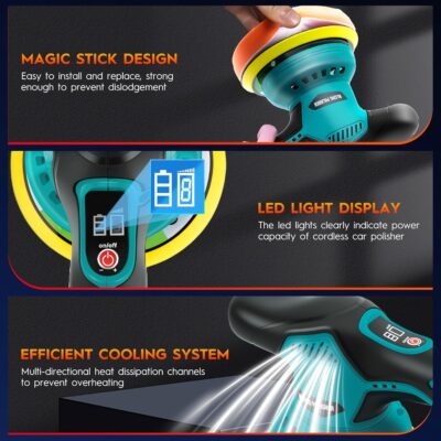 Cordless Car Buffer Polisher Kit with 2x21V Batteries, 6 Inch Car Polisher with 8 Variable Speed Max 6000RPM & 21 PCS Attachments, Buffer Polisher for Car Detailing, Sanding, Scratch Removing - Image 4