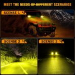 Auxbeam LED Amber Fog Light, 4Inch 60W Led Driving Offroad Lights Pod Super Bright with Wiring Harness Kit Yellow Flood Beam Pod Light for Truck SUV ATV UTV Jeep Wrangler Motorcycle - Image 3