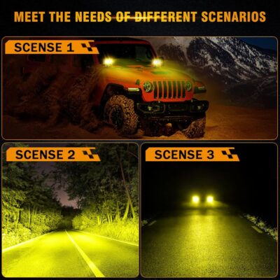 Auxbeam LED Amber Fog Light, 4Inch 60W Led Driving Offroad Lights Pod Super Bright with Wiring Harness Kit Yellow Flood Beam Pod Light for Truck SUV ATV UTV Jeep Wrangler Motorcycle - Image 3