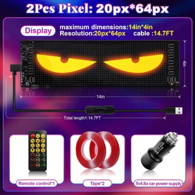 Sachie Devil's Eye 2-Pack:5800 Lux High-Brightness14 x4.3 Programmable ojos led para carro Windshield Display for Sedans, SUVs & Medium Trucks - USB-Powered LED Matrix Panel, Remote/App Control - Image 4