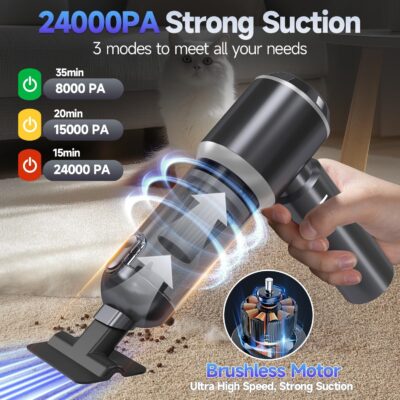 Car Vacuum Portable Cordless, Small Handheld Vacuum Cleaner with 24000PA High Power Suction, Mini Vacuum Cordless Rechargeable with One-Touch Empty, 10-in-1 Hand Vac for Car Home Office Dust - Image 2