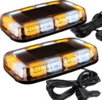 ASPL 2pcs 48LED Roof Top Strobe Lights, High Visibility Emergency Safety Warning LED Mini Strobe Light bar with Magnetic Base for 12-24V Snow Plow, Trucks, Construction Vehicles (Amber/White)