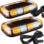 ASPL 2pcs 48LED Roof Top Strobe Lights, High Visibility Emergency Safety Warning LED Mini Strobe Light bar with Magnetic Base for 12-24V Snow Plow, Trucks, Construction Vehicles (Amber/White)