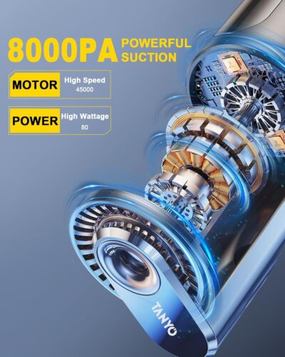 TANYO Handheld Car Vacuum Cordless, Portable Vacuum Cleaner with High Power Suction, Rechargeable Hand Held Vacuum, Mini Handheld for Car Home Office, Pet Hair, Black - Image 3