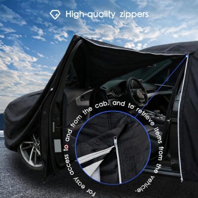 Car Cover Waterproof All Weather 10 Layers Full Car Cover Universal 210T Heavy Duty for Rain Sun UV Protection with Door Zipper and Air Vent. (Black PU Oxford Fabric, Fits SUVs up to 190") - Image 6