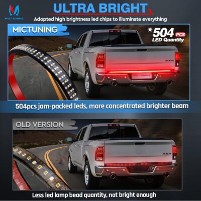 MICTUNING 60 inches Red Sequential Turn Signal LED Brake Lamp Triple Row 504 LEDs Tailgate Strip Light Waterproof for Ford F150/RAM 2500 - 5 Functions - Image 2