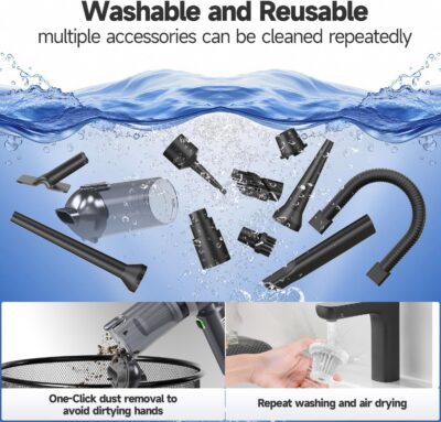 Car Vacuum Portable Cordless, Small Handheld Vacuum Cleaner with 24000PA High Power Suction, Mini Vacuum Cordless Rechargeable with One-Touch Empty, 10-in-1 Hand Vac for Car Home Office Dust - Image 7