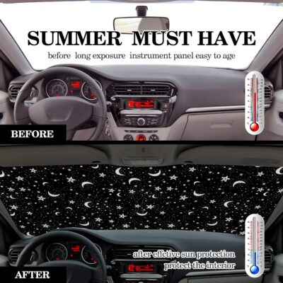 Woanger Windshield Sun Shade Foldable Car Front Window Covers for Car Accessories Sun Heat UV Rays Visor Protector Protection for Universal Cars SUV Truck (Moon Star) - Image 3