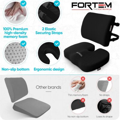 FORTEM Seat Cushion, Office Chair Cushion, Lumbar Support Pillow for Office Chair, Memory Foam Sciatica Coccyx Tailbone Pressure Pain Relief, Car Sitting Pad, Washable Non Slip - Image 7