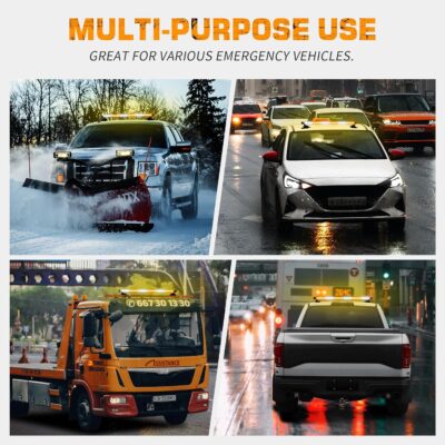 XRIDONSEN 28.4" 80 LED Roof Top Strobe Light Bar Amber White Emergency Warning Hazard Safety Double Side Traffic Advisor Lights w/Controller Magnetic Base for Plow Trucks Construction Vehicles Wrecker - Image 6