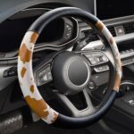 Cow Print Car Steering Wheel Covers, Breathable Microfiber Leather for Women and Men, Universal 15 inch Anti-Slip Steering Wheel Protector, Black Yellow