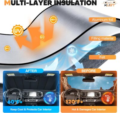 KUST Windshield Sun Shade for Toyota Tacoma 2016-2022 2023 Foldable Thicken Window Sunshade UV Protection Keep Cool Sunshield Easy Install Sun Visor Accessories Aluminum Film - Image 5