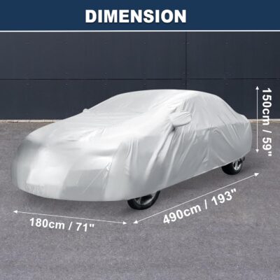 ACROPIX 180T Gray Car Cover Waterproof All Weather Full Exterior Cover Rain Hail Sun Protector Car Cover Fit for Sedan Length 185-189 Inch - Pack of 1 - Image 7