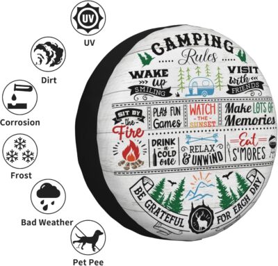 Spare Tire Cover for RV Camper Camping Rules, Weatherproof Universal Wheel Cover for RV Travel Trailer Camper Truck 15inch - Image 5