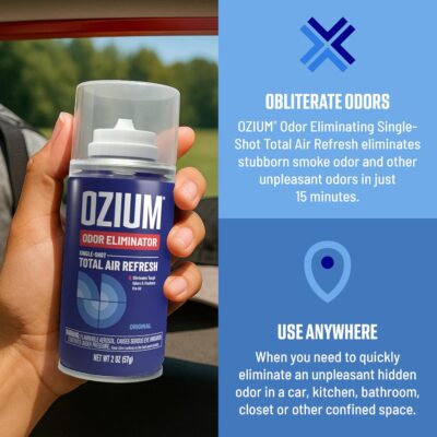 OZIUM® Air Freshener Odor Eliminator, 2oz Single Shot Total Air Refresh & Car Air Freshener – Original – 4 Pack - Image 4