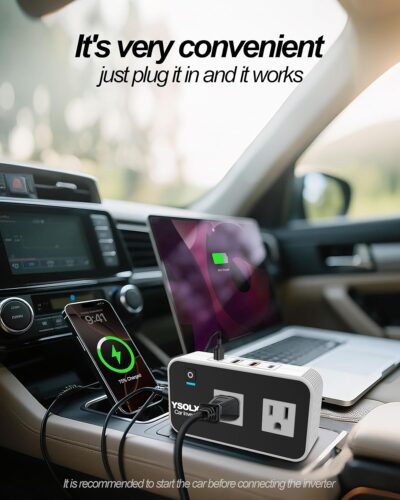 YSOLX 200W Car Power Inverter 12V to 110V for Vehicles, Car Plug Adapter Outlet with 4 USB Fast Charger, Car Charger Cigarette Lighter Adapter for Phone, Laptop on Road Trip - Image 3
