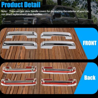 AUCERAMIC Chrome Door Handle Covers for 2021-2025 Ford F150, 2023 2025 F-250/F-350/F-450/F-550 Super Duty, 2021-2025 Ford Bronco, Exterior Door Handle Covers Caps - Image 4