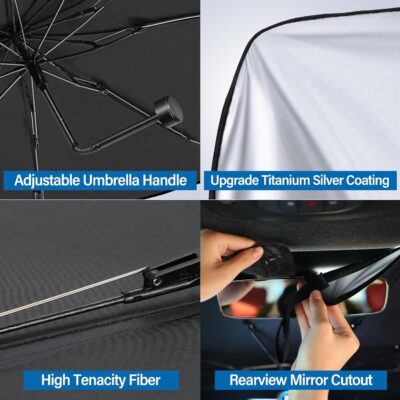 Windshield Sun Shade Umbrella - Foldable Car Window Shades, Reflective Car Sun Shade Windshield, Front Sun Shade for Cars Windshield for Hatchback, Truck, SUV, MPV (57"x31.5") - Image 3