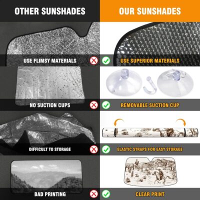 Wild West Desert with Cowboy Car Windshield Sunshade,Folding Sun Shade Auto Sun Visor Heat Protection Front Window, Car Sunscreen Blocks UV Rays and Keeps Vehicle Cool (55 x 30 Inch) - Image 6