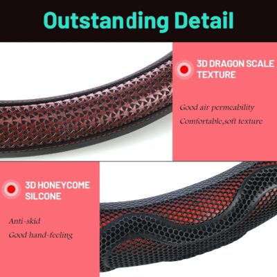 18 Inch Truck Steering Wheel Cover Leather Wheel Semi-Truck Comfy Grip Cover Anti Slip Car Accessory, Fits Rv, Big Rig and Classic Car(Red, Classic Style) - Image 3