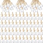 BBTO 200 Pcs Hanging Car Diffuser Bottles Bulk, Empty Clear Glass Air Freshener Bottles with Wooden Cap for Perfume Essential Oils Fragrance Aromatherapy Ornament(Cylinder)