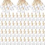 BBTO 200 Pcs Hanging Car Diffuser Bottles Bulk, Empty Clear Glass Air Freshener Bottles with Wooden Cap for Perfume Essential Oils Fragrance Aromatherapy Ornament(Cylinder)