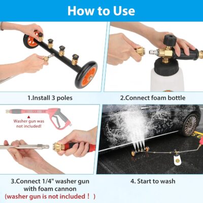 2-in-1 Undercarriage Pressure Washer Water Broom with Replaceable Nozzle, 16 Inch Car Pressure Washer with Foam Washer/Mitten, Surface Cleaner 1200-4000 PSI (with Bottle& Replaceable Nozzle) - Image 7