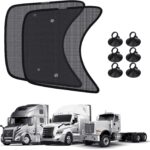KUST 2PCS 23.6''*21.6'' Side Window Shade for Semi Truck, Peterbilt 389, Volvo VNL, Freightliner Cascadia, Freightliner Argosy - Mesh Sunshade with Suction Cup - Semi Truck Accessories for All Season