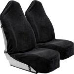 Season Guard Terry Cloth Sweat Towel Seat Cover; Carseat Towel Protector; Great for Gym Workout; Waterproof; Universal Fit for Car SUV Van Truck; EZ fit; Non Slip Grip; Machine Washable; 2pc Black