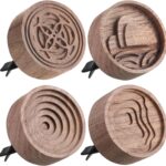 4 Pcs Wooden Essential Oil Diffuser Car Aromatherapy Passive Diffuser with Vent Clip Walnut Wood Round Air Freshener Winter Gifts for Home Offices Yoga Rooms Sauna Rooms