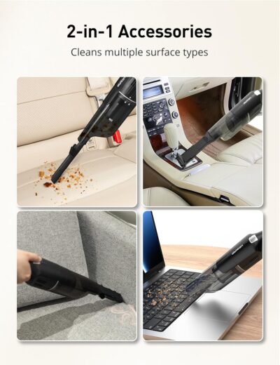 Aspiron Cordless Handheld Vacuum, 24KPA Powerful Car Vacuum, 2-Speed, 2 Charging Methods, Wireless Charger, Ergonomic Handle, Portable Rechargeable Vacuum Cleaner for Car, Home, Black Silver - Image 5