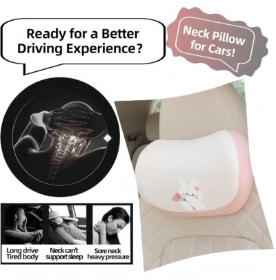 Car Headrest Pillow 2PCS Auto Headrest Cushion Memory Foam Car Seat Headrest Pillow - Comfort and Style On The Go Memory Foam Head Pillow Bear and Bunny Neck Support (Pink - Bunny) - Image 4