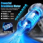 Handheld Car Vacuum Portable Cordless（Equipped with a one-touch window breaker and seatbelt cutter)25000Pa High-Power Suction Hand held Vacuum Cleaner & Air Duster for Car Cleaning (（silver gray）) - Image 2