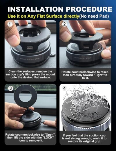 Upgraded 360° Nano Gel Vacuum Magnetic Phone Holder, 108+LBS Heavy Duty Suction Cup Phone Mount for Car Dashboard & Windshield, 3000gf MagSafe Compatible with iPhone 17/16 Pro Max - Image 8