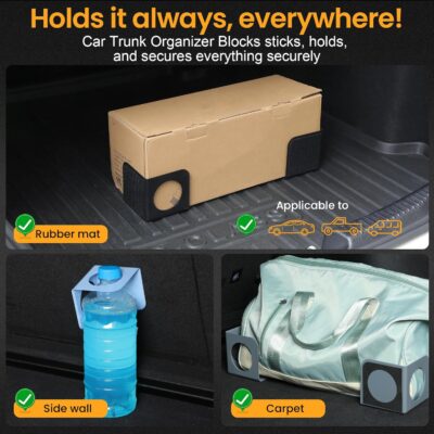 XING WEI Trunk Organizer Blocks, 2 Pack Black Car Trunk Organizer Blocks, Trunk Velcro Organizer for Wool & Plastic Trunk Stabilizer Multipurpose Storage for Car/Truck/SUV/Van - Image 5