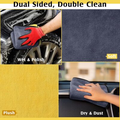 Nuenen 20 Pcs Microfiber Car Drying Towels Microfiber Cleaning Cloth 800 GSM Thick Plush Cleaning Dusting Cloth Auto Detailing Absorbent Towels Rags for Car Household Kitchen Window(Grey and Yellow) - Image 7