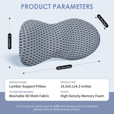 Lumbar Support Pillow, Back Pillow for Low Back Pain Relief, Ergonomic Streamline Car Seat, Office Chair, Recliner and Bed (Gray) - Image 5