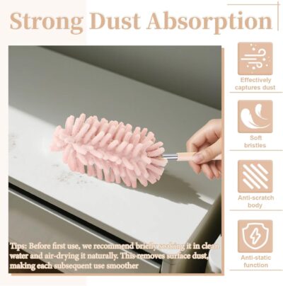 2 PCS Car Interior Duster with Extension Pole, Microfiber Car Duster with Bendable Head, Car Accessories Dusters Exterior&Interior Scratch Free, for Cleaning of Vehicle Details, Offices, Windows(Pink) - Image 5