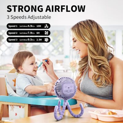 AMACOOL Battery Operated Stroller Fan, Baby Travel Essentials for Beach Disney, Newborn Boy & Girl Showers Gifts Registry Search, Rechargeable Clip On Fan for Car Seat Wagon Crib Bike Treadmill - Image 3