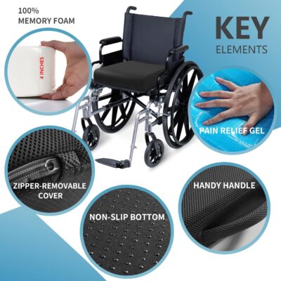 YOUFI Thick Memory Foam & Gel Seat Cushion, 18"X16"X4" Large Chair Cushion for Wheelchair Mobility Scooters, with Non-Slip Bottom and Carry Handle (Black) - Image 3