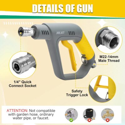 JOEJET Pressure Washer Gun with Mini Foam Cannon Dual Connector, Dual-Purpose Switch Spray Gun with 5 Power Washer Nozzle Tips, Dual Wand Foam Cannon, 1/4” Quick Connector - Image 8