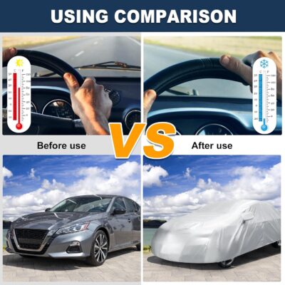 ACROPIX 180T Gray Car Cover Waterproof All Weather Full Exterior Cover Rain Hail Sun Protector Car Cover Fit for Sedan Length 185-189 Inch - Pack of 1 - Image 4