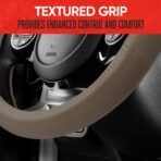 Motor Trend Soft Touch Leather Beige Steering Wheel Cover with Grooves, Advanced Traction Universal Fit for Standard Sizes 14.5 15 15.5 inches - Image 6