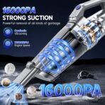 Handheld Vacuum Cordless, 16000PA Strong Suction Hand Held Car Vacuum Cleaner, Portable Hand Vacuum Rechargeable with Multi-Nozzles & LED Light for Home, Car, Office, Pets - Image 7