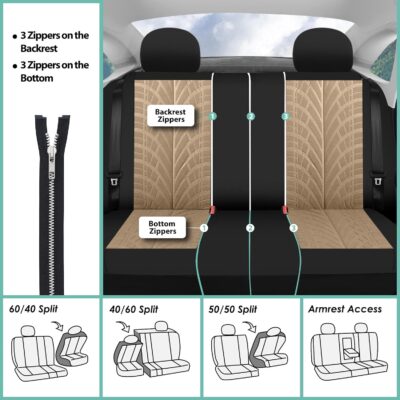 FH Group Car Seat Covers Full Set Premium Cloth - Universal Fit, Automotive, Low Back Front Washable Seat Covers, Airbag Compatible, Split Bench Rear Seat for SUV, Sedan Beige - Image 7
