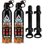 Portable Fire Extinguisher, 2-Pack, Non-Toxic, Quick Pull & Aim Feature for Home, Kitchen, Car, Grill, & Campfires, Two Mounting Brackets, Fight Wood, Gasoline, Battery, & Electrical Fires