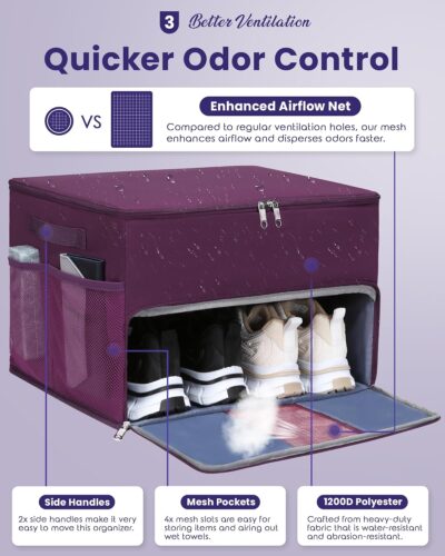 Golf Trunk Organizer for Golf Shoes Clothes Gloves Hats Large Collapsible Golf Storage Box with 4 Dividers Water-Resistant Golf Shoe Bag for 2 Pair of Shoes Golfing Accessories for Men Women Golfers - Image 4