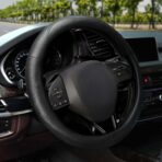 EcoNour Car Steering Wheel Cover | Premium & Durable PU Leather with Anti-Slip Design | Universal Fit 14.5" - 15" Steering Wheel Cover | Car and Truck Accessories - Black